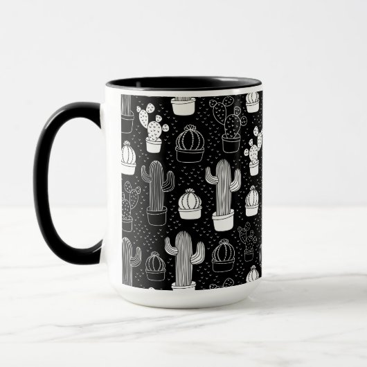 Doodle Pattern voor zwarte en witte cactus Mok (Links)