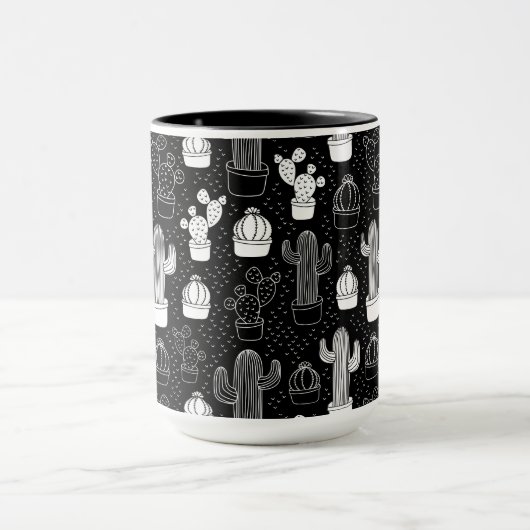 Doodle Pattern voor zwarte en witte cactus Mok (Midden)