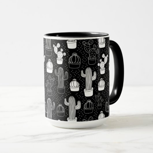 Doodle Pattern voor zwarte en witte cactus Mok (Voorkant rechts)