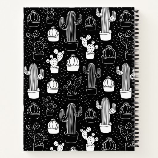 Doodle Pattern voor zwarte en witte cactus Notitieboek (Achterkant)
