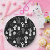 Doodle Pattern voor zwarte en witte cactus Papieren Bordje (Feest)