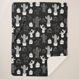 Doodle Pattern voor zwarte en witte cactus Sherpa Deken