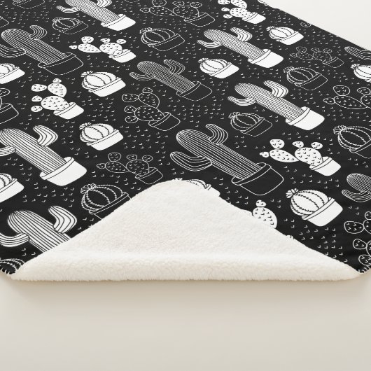 Doodle Pattern voor zwarte en witte cactus Sherpa Deken (3/4)