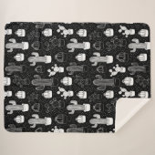 Doodle Pattern voor zwarte en witte cactus Sherpa Deken (Voorkant (horizontaal))