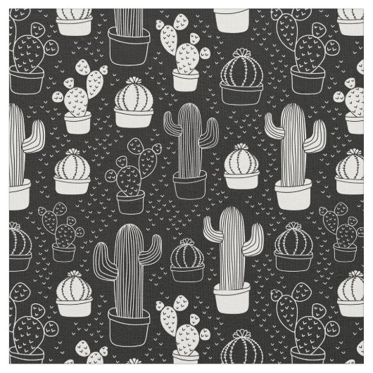 Doodle Pattern voor zwarte en witte cactus Stof (Close Up)