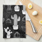 Doodle Pattern voor zwarte en witte cactus Theedoek (Quarter Fold)