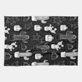 Doodle Pattern voor zwarte en witte cactus Theedoek (Horizontaal)
