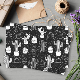 Doodle Pattern voor zwarte en witte cactus Tissuepapier