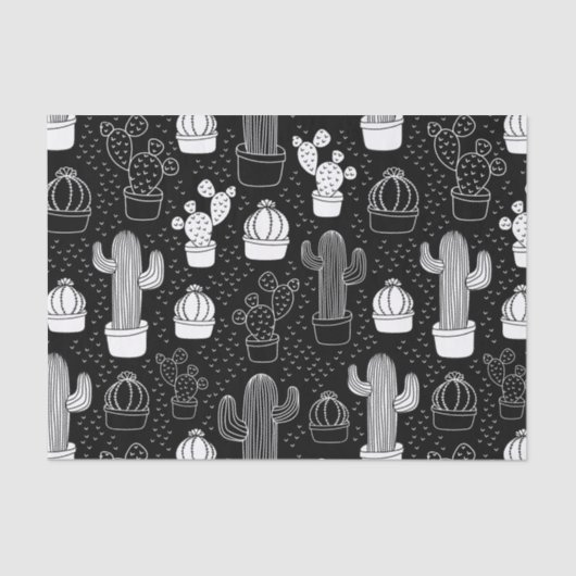 Doodle Pattern voor zwarte en witte cactus Tissuepapier (Voorkant)