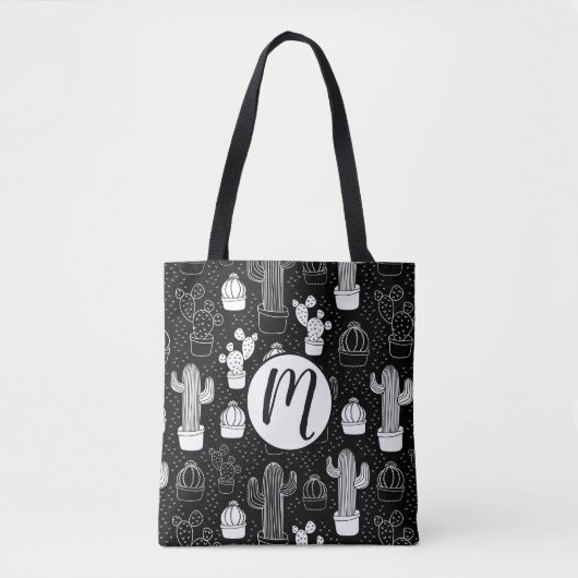 Doodle Pattern voor zwarte en witte cactus Tote Bag (Voorkant)