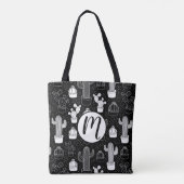 Doodle Pattern voor zwarte en witte cactus Tote Bag (Achterkant)