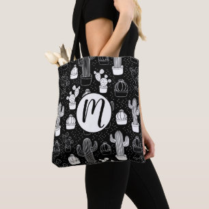 Doodle Pattern voor zwarte en witte cactus Tote Bag