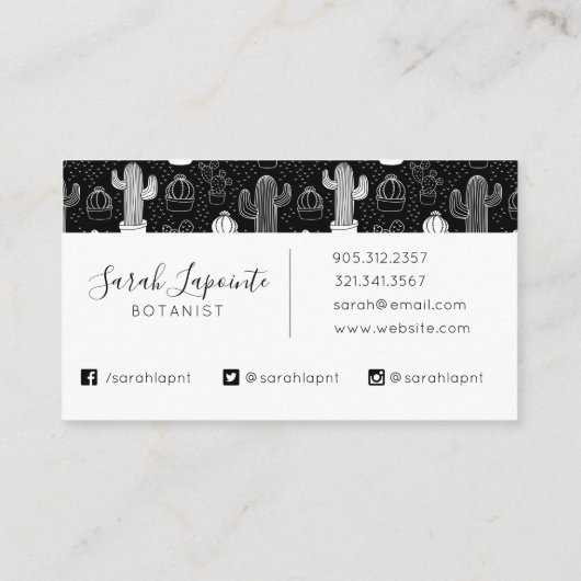 Doodle Pattern voor zwarte en witte cactus Visitekaartje (Achterkant)