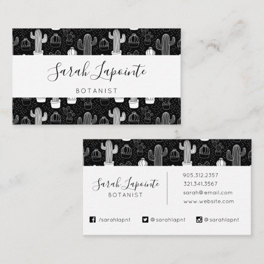 Doodle Pattern voor zwarte en witte cactus Visitekaartje (Voorkant / Achterkant)