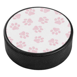 Doodle Paws, Dog Paws, Baby Pink Paws Hockey Puck