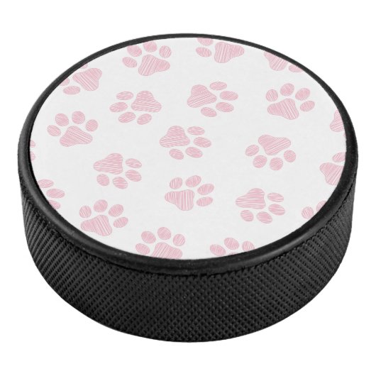 Doodle Paws, Dog Paws, Baby Pink Paws Hockey Puck (3/4)