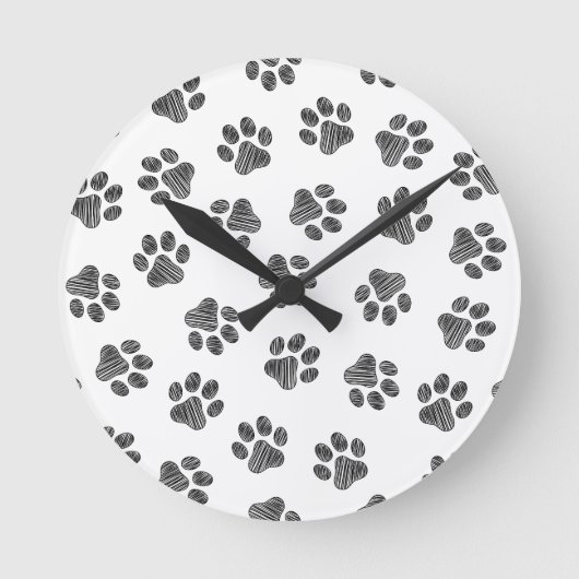 Doodle Paws, Dog Paws, Black Paws Ronde Klok (Voorkant)