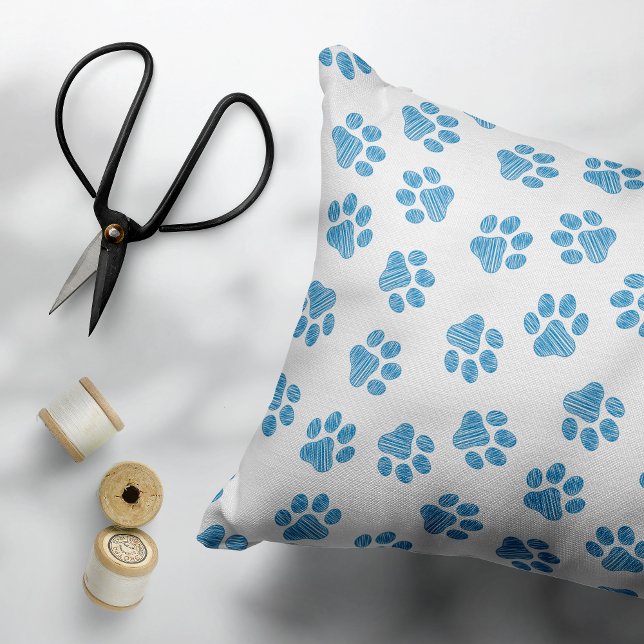 Doodle Paws, Dog Paws, Blauwe Paws Accent Kussen (Creator heeft geüpload)