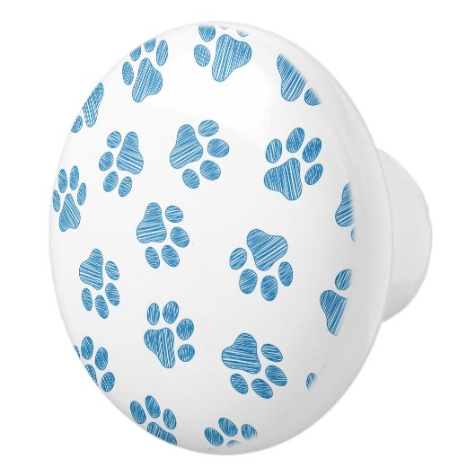 Doodle Paws, Dog Paws, Blauwe Paws Keramische Knop (Rechts)