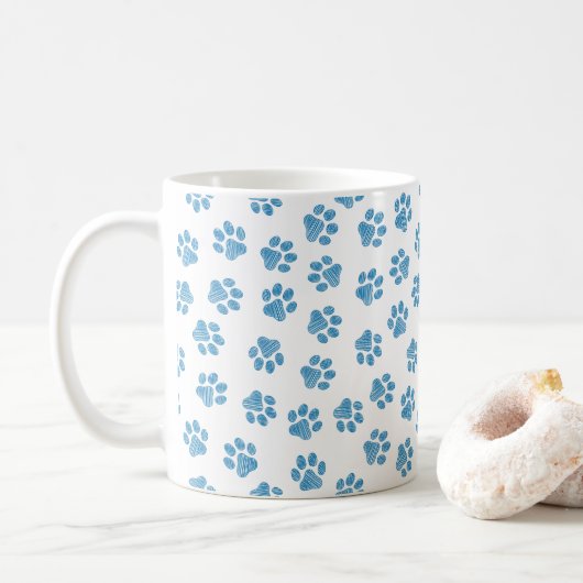 Doodle Paws, Dog Paws, Blauwe Paws Koffiemok (Met donut)
