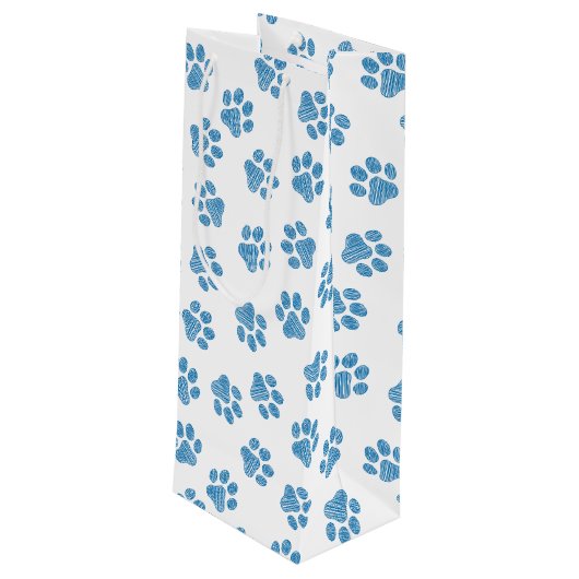 Doodle Paws, Dog Paws, Blauwe Paws Wijn Cadeautas (Achterkant Gekanteld)
