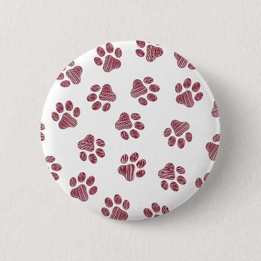 Doodle Paws, Dog Paws, Bourgogne Paws Ronde Button 5,7 Cm (Voorkant)