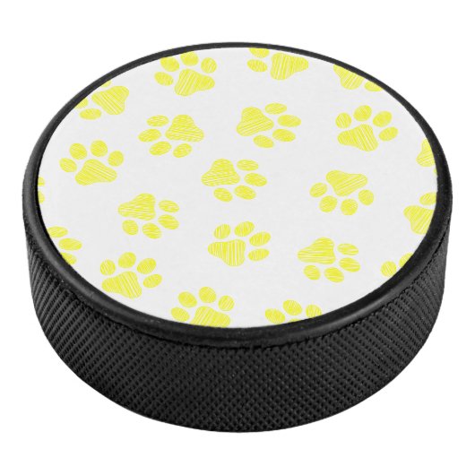 Doodle Paws, Dog Paws, Gele Paws Hockey Puck (3/4)