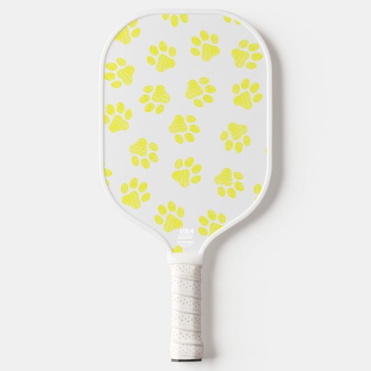 Doodle Paws, Dog Paws, Gele Paws Pickleball Paddle (Voorkant)