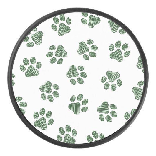 Doodle Paws, Dog Paws, Groene Paws Hockey Puck (Voorkant)