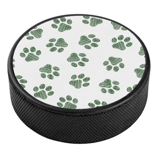 Doodle Paws, Dog Paws, Groene Paws Hockey Puck (3/4)