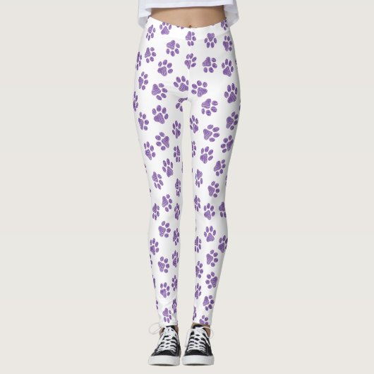 Doodle Paws, Dog Paws, Paarse Paws Leggings (Voorkant)
