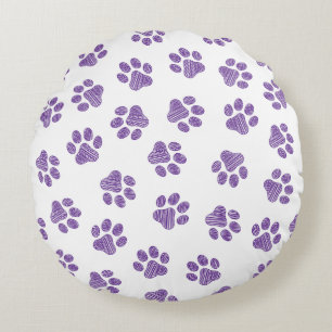 Doodle Paws, Dog Paws, Paarse Paws Rond Kussen