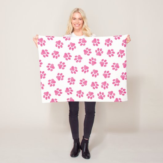 Doodle Paws, Dog Paws, Pink Paws Fleece Deken (In situ)