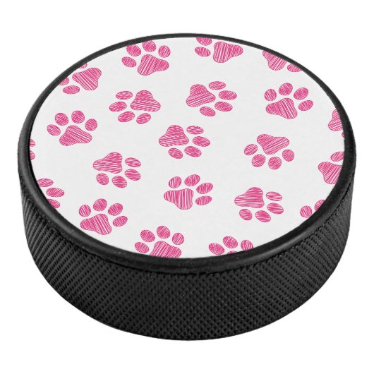 Doodle Paws, Dog Paws, Pink Paws Hockey Puck (3/4)