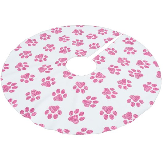 Doodle Paws, Dog Paws, Pink Paws Kerstboom Rok (Gekanteld)