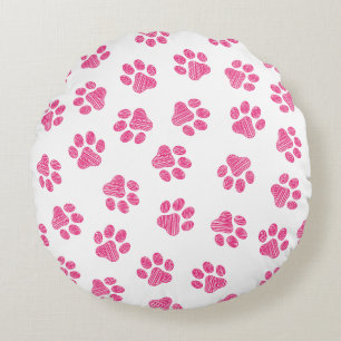 Doodle Paws, Dog Paws, Pink Paws Rond Kussen