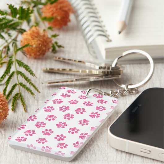 Doodle Paws, Dog Paws, Pink Paws Sleutelhanger (Voorkant Rechts)