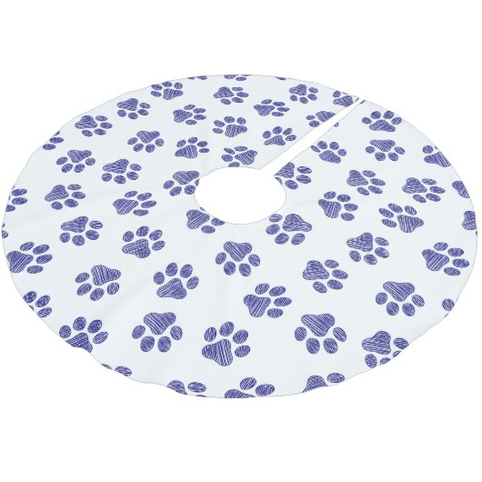 Doodle Paws, Hondenpoten, Navy Blue Paws Kerstboom Rok (Gekanteld)