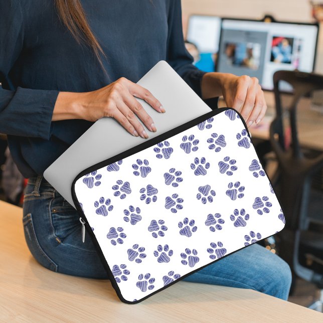 Doodle Paws, Hondenpoten, Navy Blue Paws Laptop Sleeve (Creator heeft geüpload)