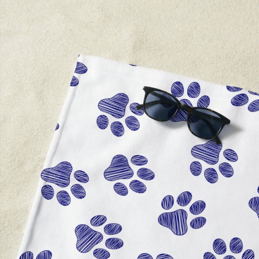 Doodle Paws, Hondenpoten, Navy Blue Paws Strandlaken (In situ)