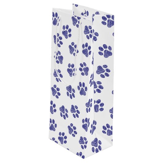 Doodle Paws, Hondenpoten, Navy Blue Paws Wijn Cadeautas (Achterkant Gekanteld)