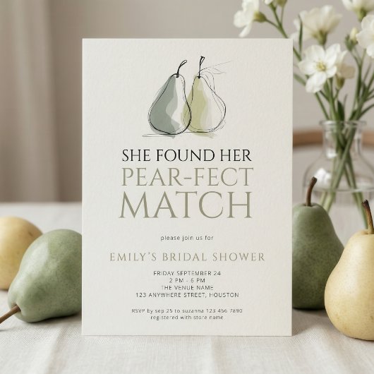 Doodle Pears Pear-fect Match Bridal Shower Kaart
