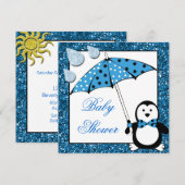 Doodle Penguin Boy Baby shower Kaart (Voorkant / Achterkant)