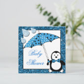 Doodle Penguin Boy Baby shower Kaart (Staand voorkant)