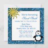 Doodle Penguin Boy Baby shower Kaart (Achterkant)