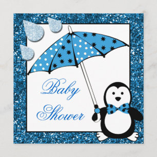 Doodle Penguin Boy Baby shower Kaart