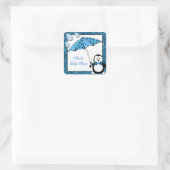 Doodle Penguin Boy Baby shower Vierkante Sticker (Tas)