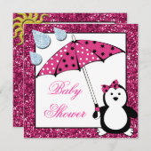 Doodle Penguin Girl Baby shower Kaart (Voorkant / Achterkant)