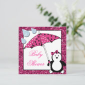 Doodle Penguin Girl Baby shower Kaart (Staand voorkant)