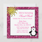 Doodle Penguin Girl Baby shower Kaart (Achterkant)